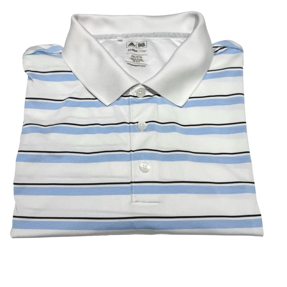 Adidas Golf Polo Shirt Mens 2XL White Blue Stripped‎ Climacool XXL